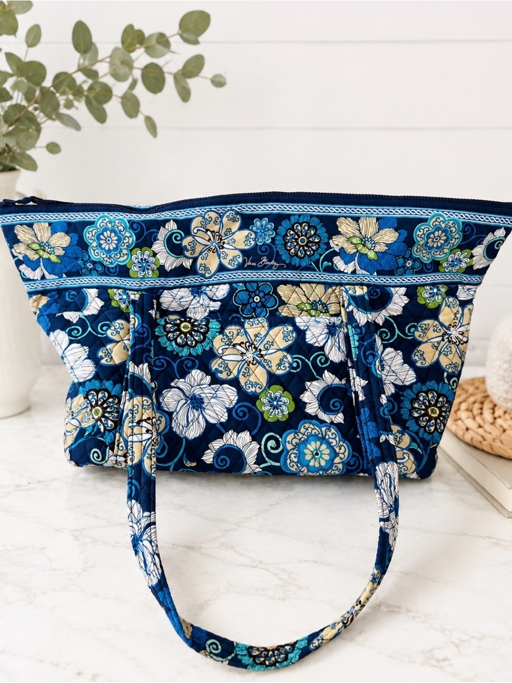 Vera Bradley Navy Blue Floral Quilted Tote